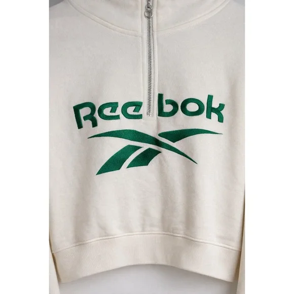 Reebok x Forever 21 Cropped Half-Zip Pullover Sweatshirt Chalk Cream Large - Picture 3 of 8